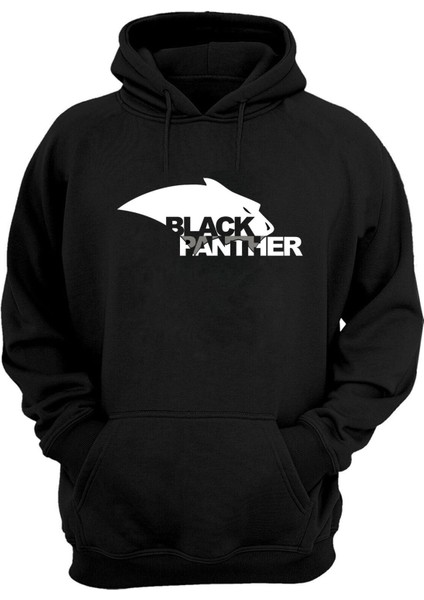 Unisex Kara Panter Black Panther Logosu Siyah Normal Kalıp Sweatshirt