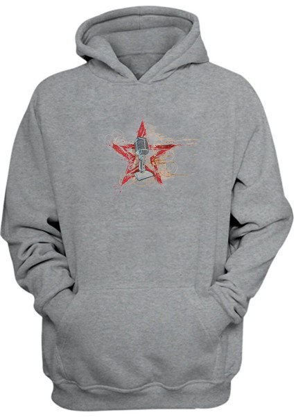 Unisex Mikrofon Suluboya Resim Öklid Gri Normal Kalıp Sweatshirt