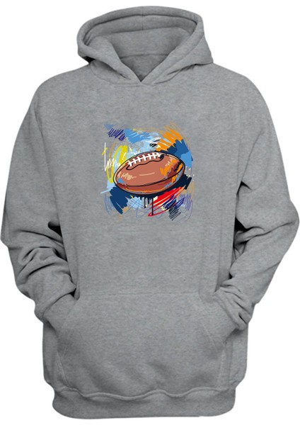 Unisex Amerikan Futbol Topu Gri Normal Kalıp Sweatshirt