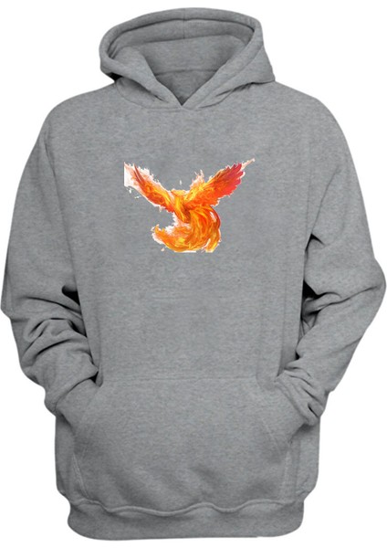 Unisex Anka Kuşu Illüstrasyon Gri Normal Kalıp Sweatshirt