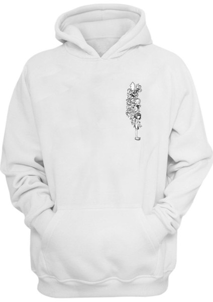 Unisex Ahtapot ve Kız Baskılı Beyaz Normal Kalıp Sweatshirt