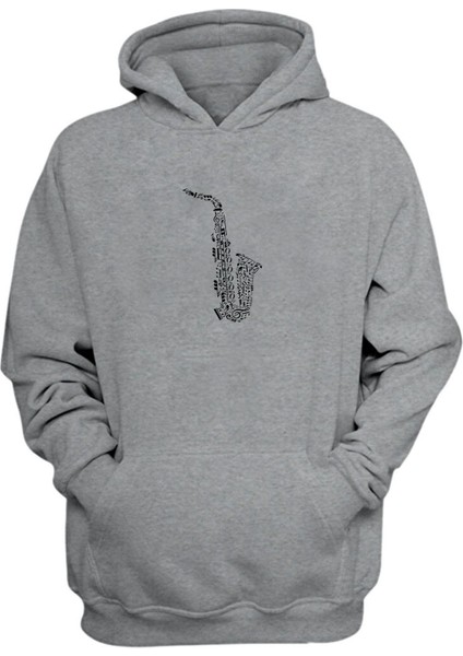 Unisex Notalar ve Saksafon Gri Normal Kalıp Sweatshirt
