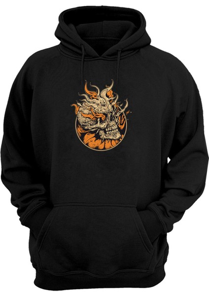 Unisex Alevli Kafatası Siyah Normal Kalıp Sweatshirt