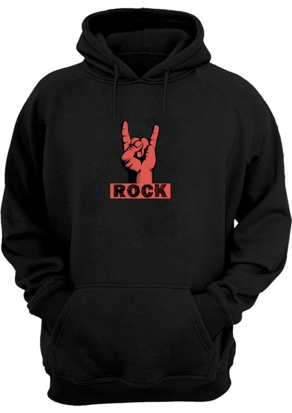 Unisex Rock El Hareketi Illüstrasyon Siyah Normal Kalıp Sweatshirt
