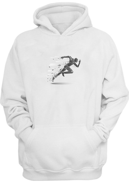 Unisex Koşan Adam Beyaz Normal Kalıp Sweatshirt