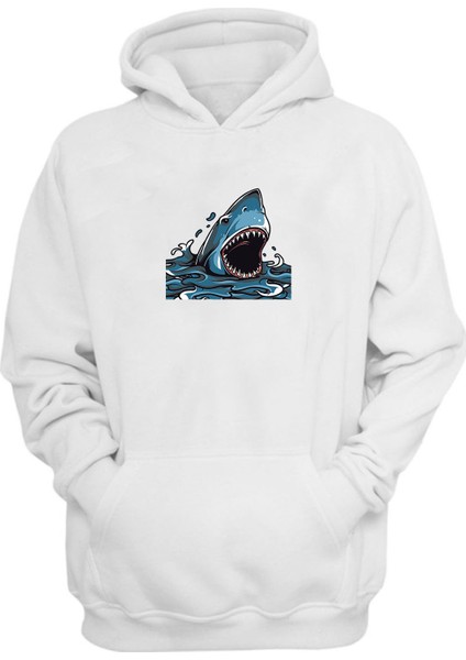 Unisex Köpek Balığı Beyaz Normal Kalıp Sweatshirt