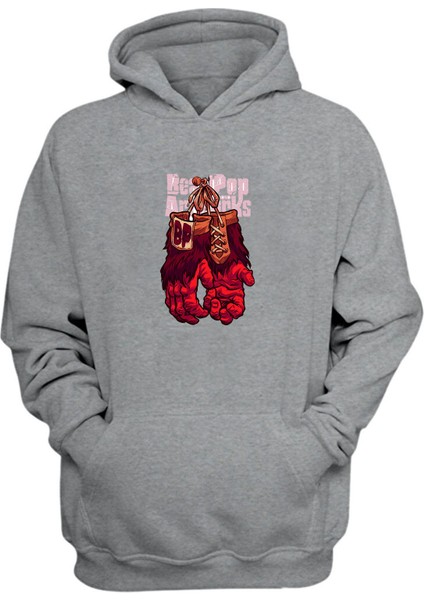 Unisex Kırmızı Eldiven Illüstrasyon Çifti Gri Normal Kalıp Sweatshirt