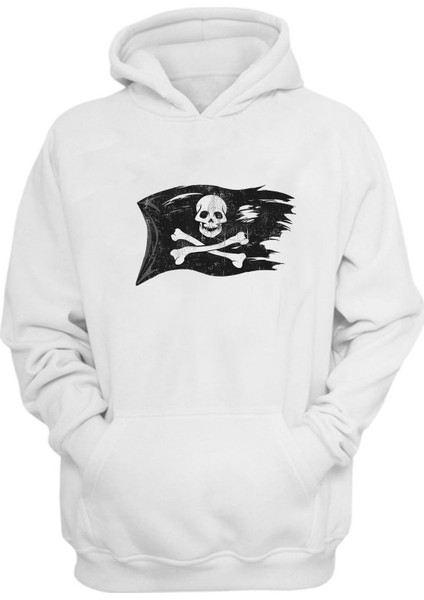 Unisex Korsan Bayrağı Beyaz Normal Kalıp Sweatshirt