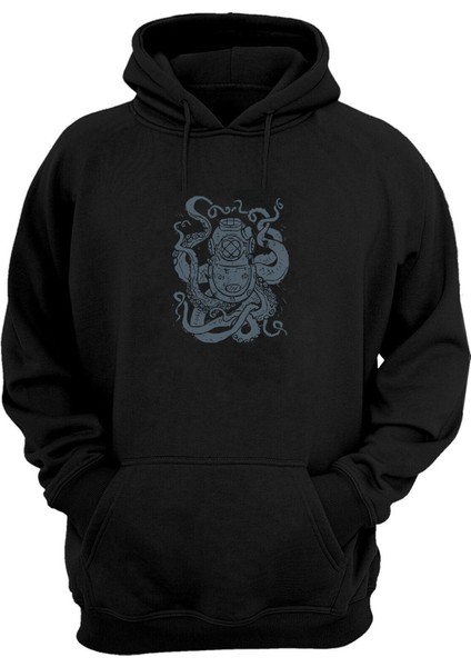 Unisex Sualtı Dalış Kask Çizim Siyah Normal Kalıp Sweatshirt