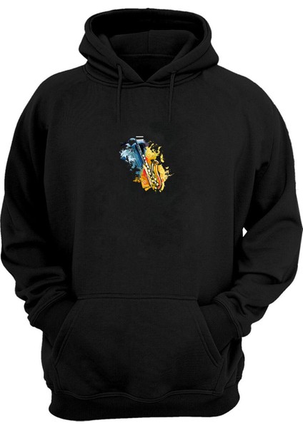 Unisex Suluboya Saksafon Siyah Normal Kalıp Sweatshirt