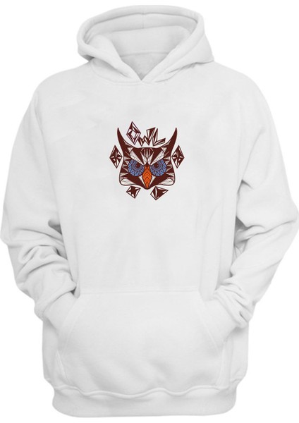 Unisex Kahverengi Baykuş Illüstrasyon Beyaz Normal Kalıp Sweatshirt
