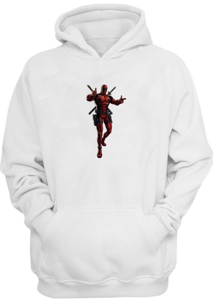 Unisex Marvel Deadpool Beyaz Normal Kalıp Sweatshirt