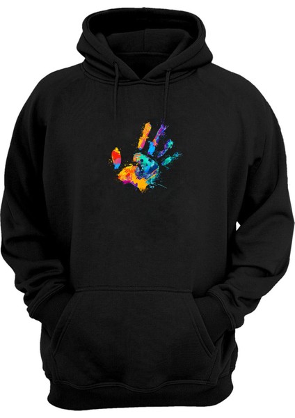 Unisex Renkli El Siyah Normal Kalıp Sweatshirt