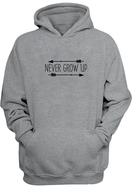 Never Grow Up Gri Normal Kalıp Sweatshirt