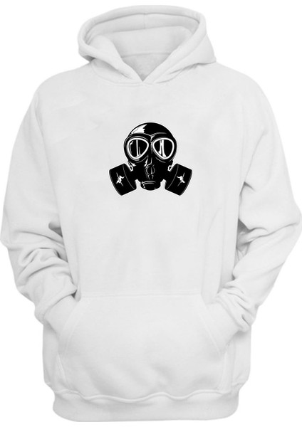 Unisex Gaz Maskesi Beyaz Normal Kalıp Sweatshirt