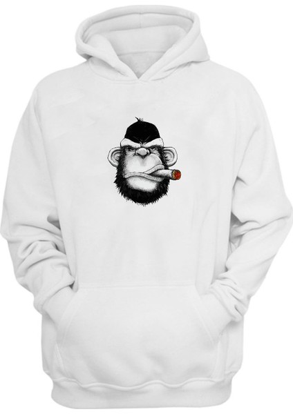 Unisex Goril Baş Illüstrasyon Beyaz Normal Kalıp Sweatshirt