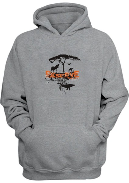 Unisex Ağaç ve Hayvanlar Baskılı Gri Normal Kalıp Sweatshirt