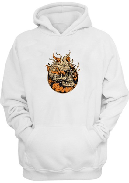 Unisex Alevli Kafatası Beyaz Normal Kalıp Sweatshirt