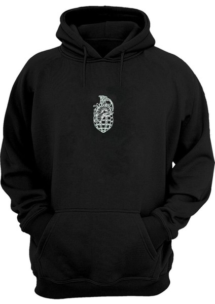 Unisex Siyah El Bombası Ilüstrasyon Siyah Normal Kalıp Sweatshirt
