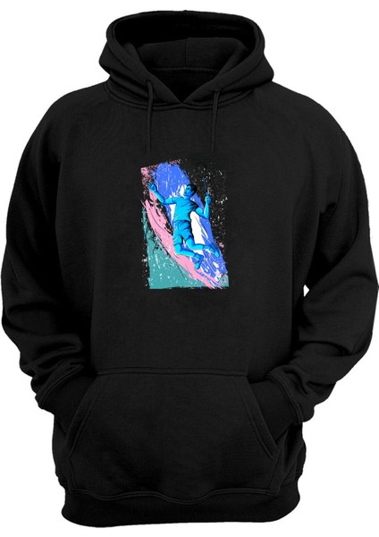 Unisex Badminton Çizim Siyah Normal Kalıp Sweatshirt