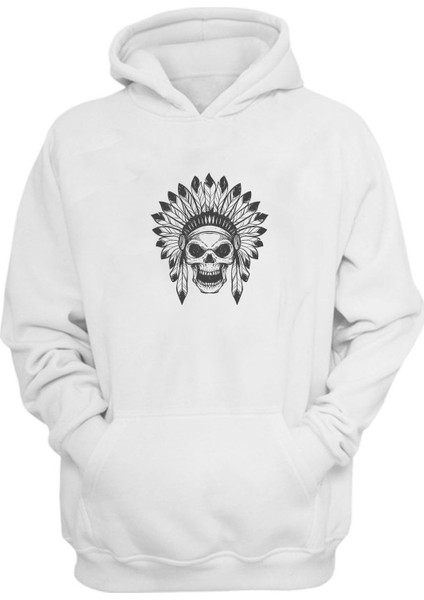 Unisex Şef Illüstrasyon Kafatası Beyaz Normal Kalıp Sweatshirt