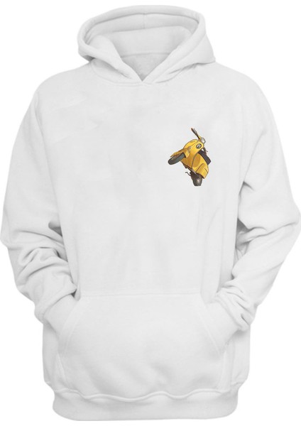 Unisex Sarı Motorlu Scooter Beyaz Normal Kalıp Sweatshirt