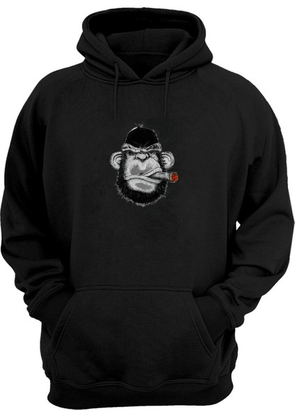 Unisex Goril Baş Illüstrasyon Siyah Normal Kalıp Sweatshirt