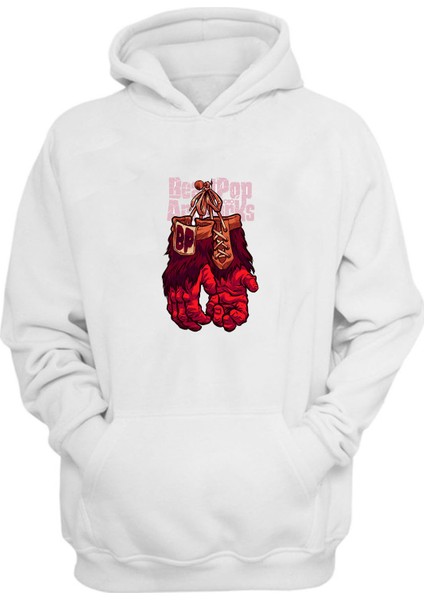 Unisex Kırmızı Eldiven Illüstrasyon Çifti Beyaz Normal Kalıp Sweatshirt