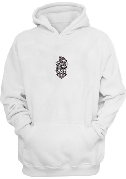 Unisex Siyah El Bombası Ilüstrasyon Beyaz Normal Kalıp Sweatshirt