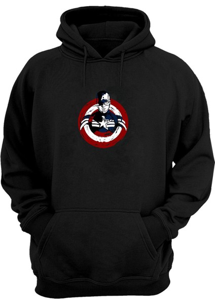Unisex Kaptan Amerika Marvel Avengers Siyah Normal Kalıp Sweatshirt