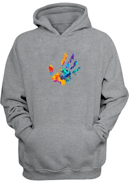 Unisex Renkli El Gri Normal Kalıp Sweatshirt