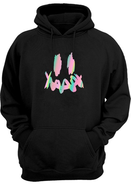 Unisex Renkli Gülen Yüz Siyah Normal Kalıp Sweatshirt