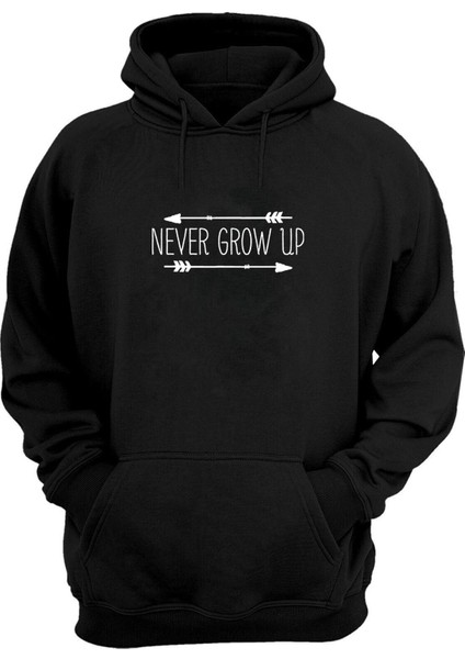 Unisex Never Grow Up Siyah Normal Kalıp Sweatshirt