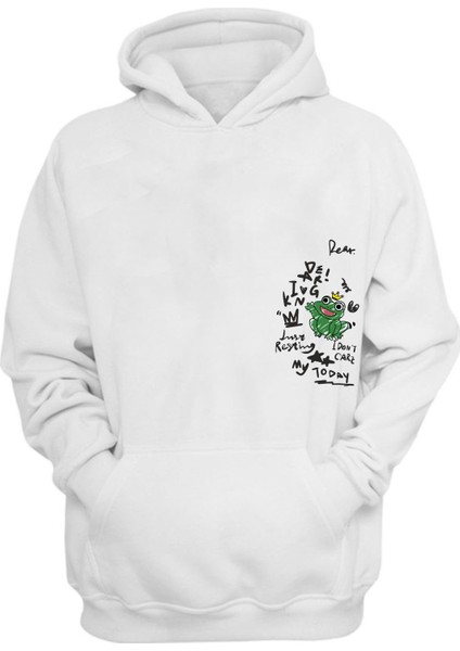 Unisex Kral Kurbağa Beyaz Normal Kalıp Sweatshirt