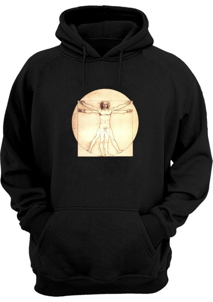 Unisex Vitruvius Adamı Siyah Normal Kalıp Sweatshirt