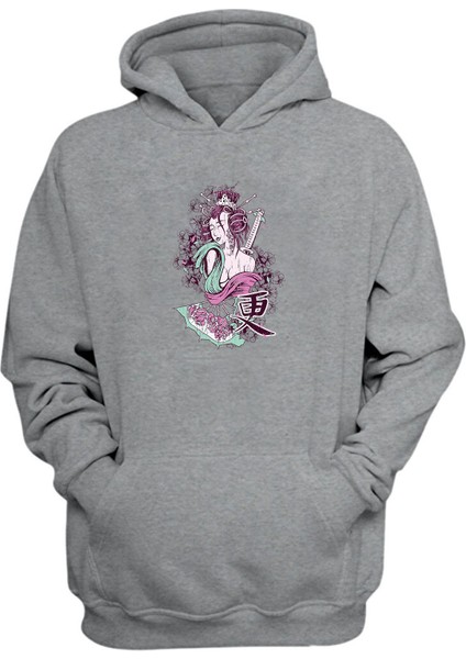 Unisex Japon Geyşa Gri Normal Kalıp Sweatshirt
