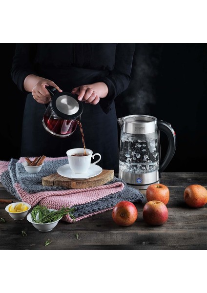 Gourmemaxx Cam Çay Makinesi Kettle 4 Parça Şeffaf