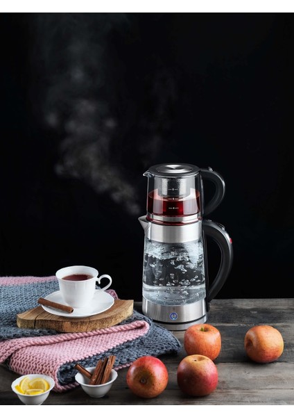 Gourmemaxx Cam Çay Makinesi Kettle 4 Parça Şeffaf