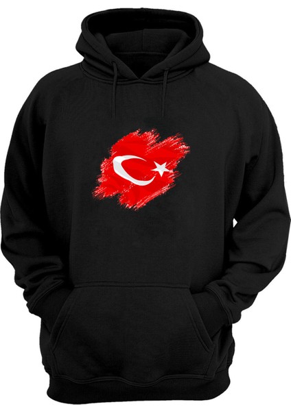 Unisex Türkiye Bayrağı Siyah Normal Kalıp Sweatshirt