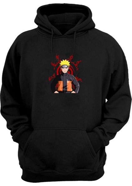 Unisex Uzumaki Naruto Illüstrasyon Siyah Normal Kalıp Sweatshirt