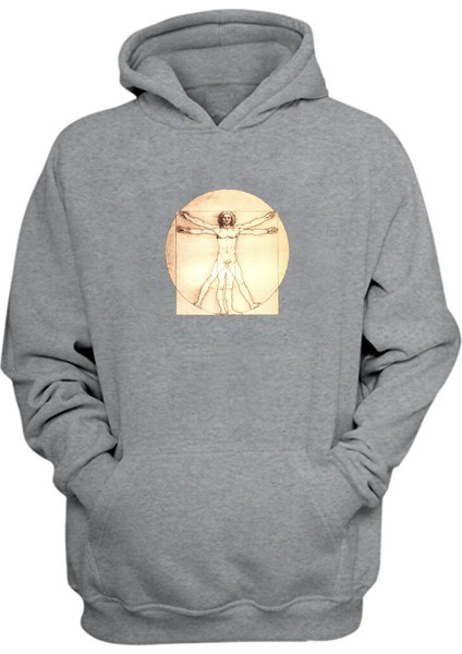 Unisex Vitruvius Adamı Gri Normal Kalıp Sweatshirt