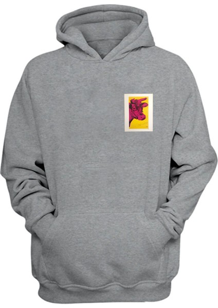 Unisex Pembe Inek Gri Normal Kalıp Sweatshirt