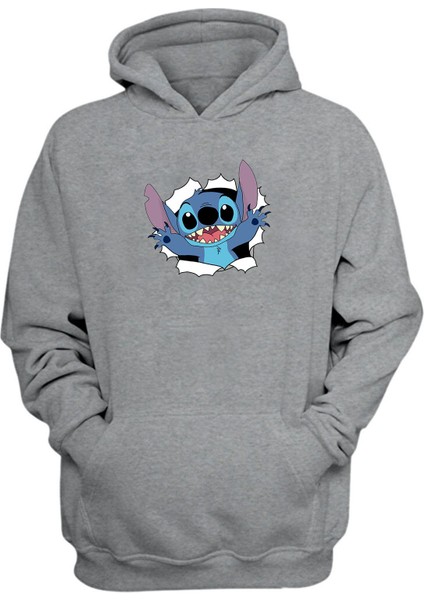 Unisex Stitch Gri Normal Kalıp Sweatshirt