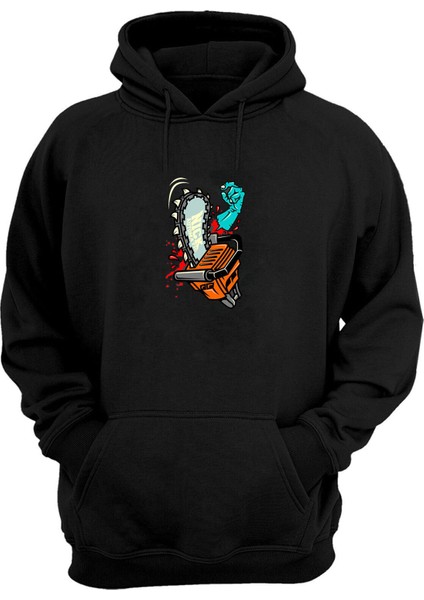 Unisex Testere El Siyah Normal Kalıp Sweatshirt