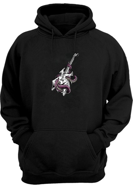 Unisex Warlock Elektrik Gitar Mor Siyah Normal Kalıp Sweatshirt