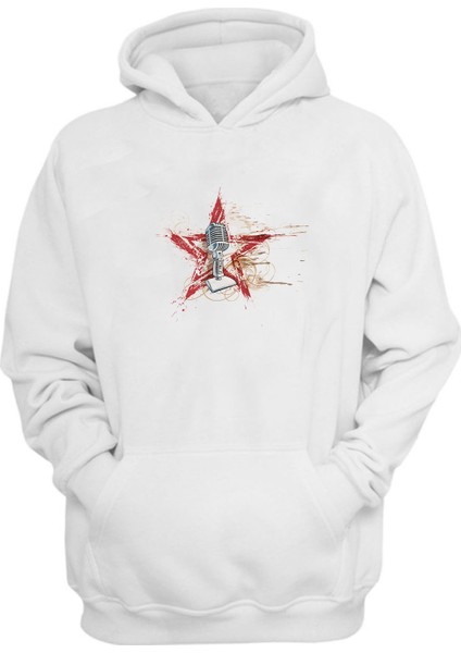 Unisex Mikrofon Suluboya Resim Öklid Beyaz Normal Kalıp Sweatshirt