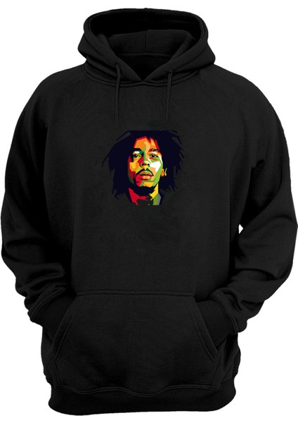 Unisex Bob Marley Boyama Siyah Normal Kalıp Sweatshirt