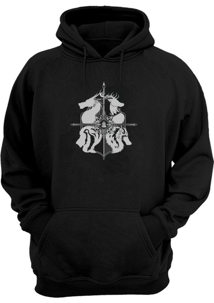 Unisex Bir Oyun Thrones House Stark Siyah Normal Kalıp Sweatshirt