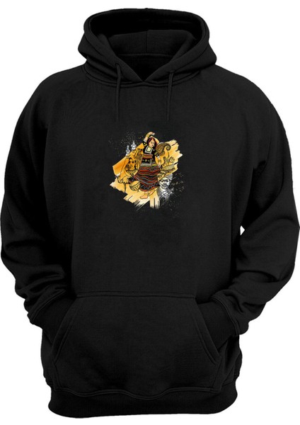 Unisex Rajasthan Kalbelia Hint Dansı Siyah Normal Kalıp Sweatshirt