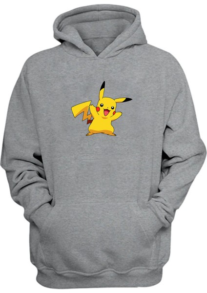 Unisex Pokemon Pikachu Gri Normal Kalıp Sweatshirt